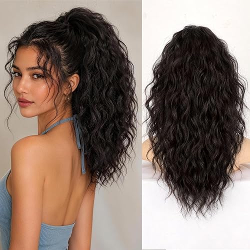 ORSUNCER Wavy Claw Clip Ponytail Extension for Women 18inch Black Brown