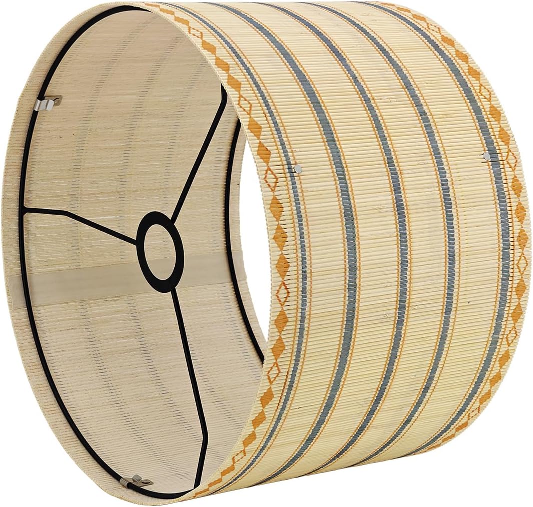 Pendant Lamp Shade, Translucent Bamboo Made, 13.8x9 Inch, Modern Minimalist Style for Living Room, Bedroom (Green Pattern B)