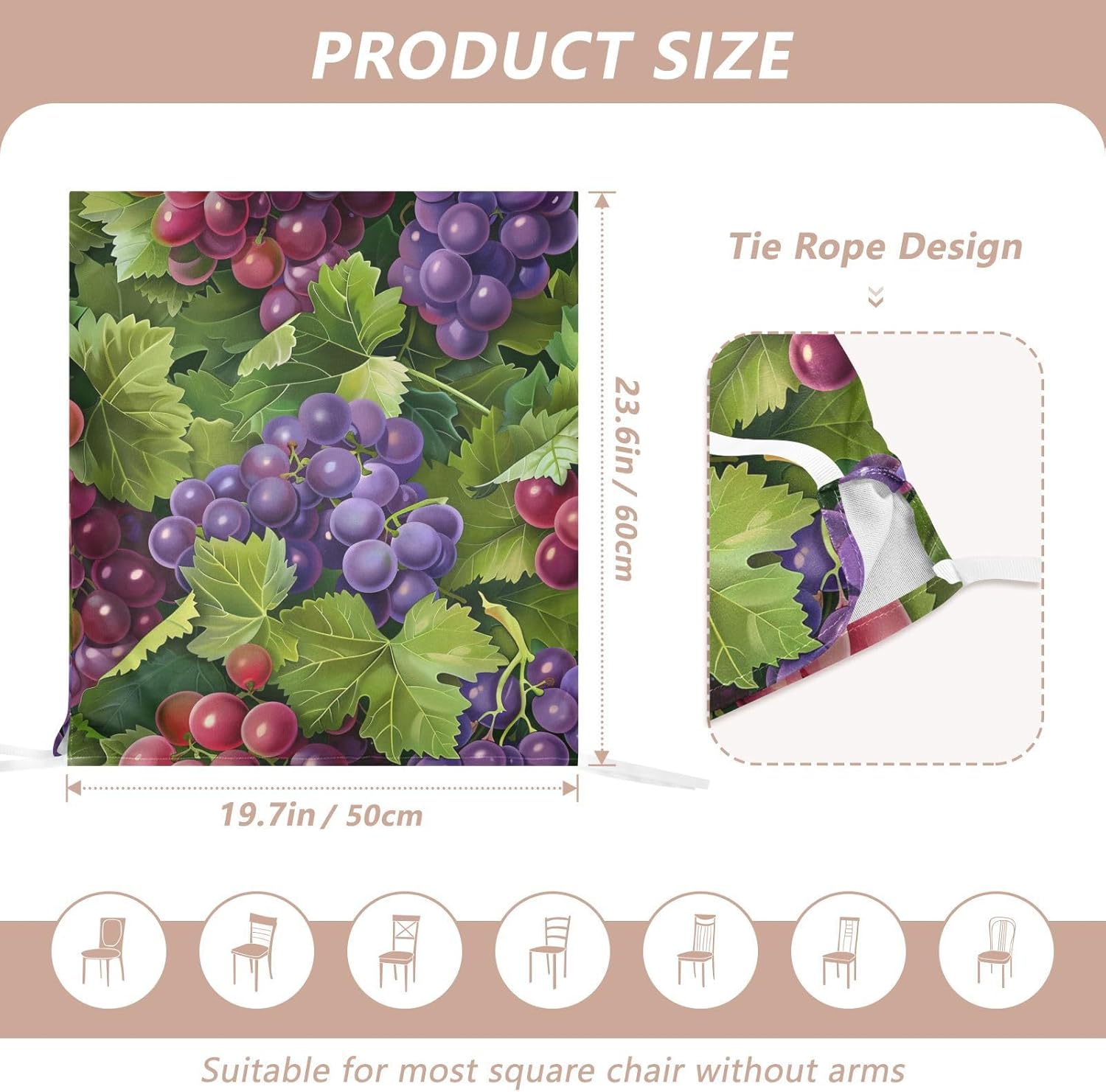 ALAZA Purple and Red Grapes Green Leaves Chair Back Cover Set of 6, Washable Reusable Removable Chair Slipcovers Decorative Chair Cover for Home Kitchen Wedding Party