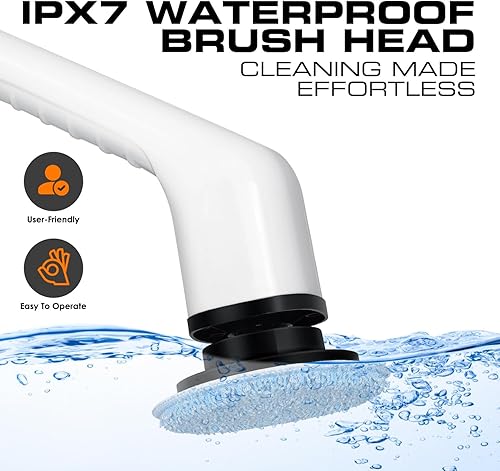 Miniatura 6 de Cepillo eléctrico 8 en 1 de limpieza eléctrica giratoria, limpiador de ducha inalámbrico, fregadores eléctricos con mango ajustable, limpiador