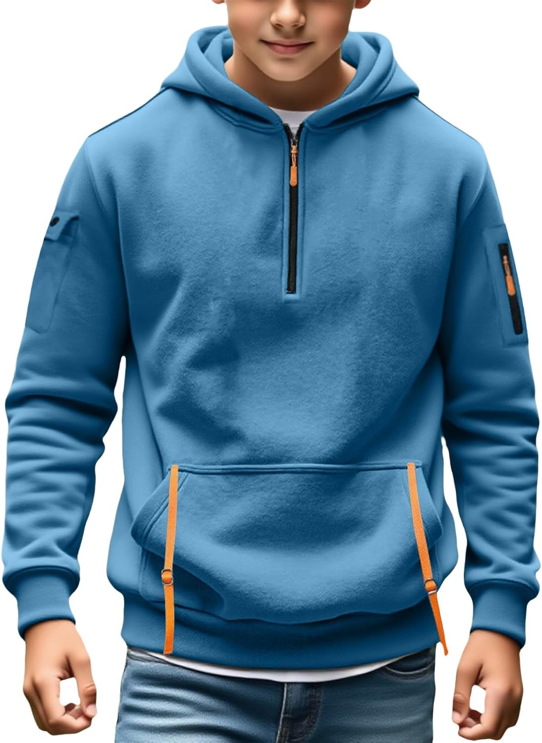 Boys Half Zipper Hoodies Fall Winter School Athletic Pullover Long Sleeve Fleece Hooded Sweatshirts with Pockets