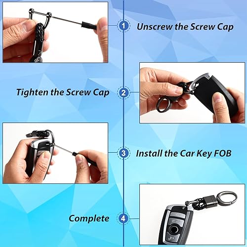 Miniatura 4 de Bewudy Llaveros para llaves de coche, cuerda tejida de metal para automóvil, llavero personalizado, llavero resistente con anillo en D antipérdida