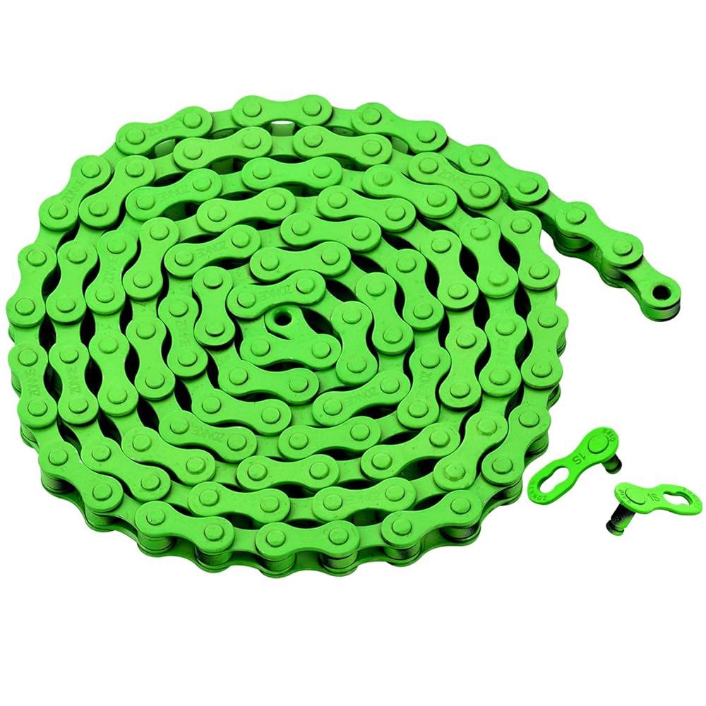 ZONKIE Single-Speed Bicycle Chain 1/2 x 1/8 Inch 116 Links (Green, 1/2 1/8 116 Links)