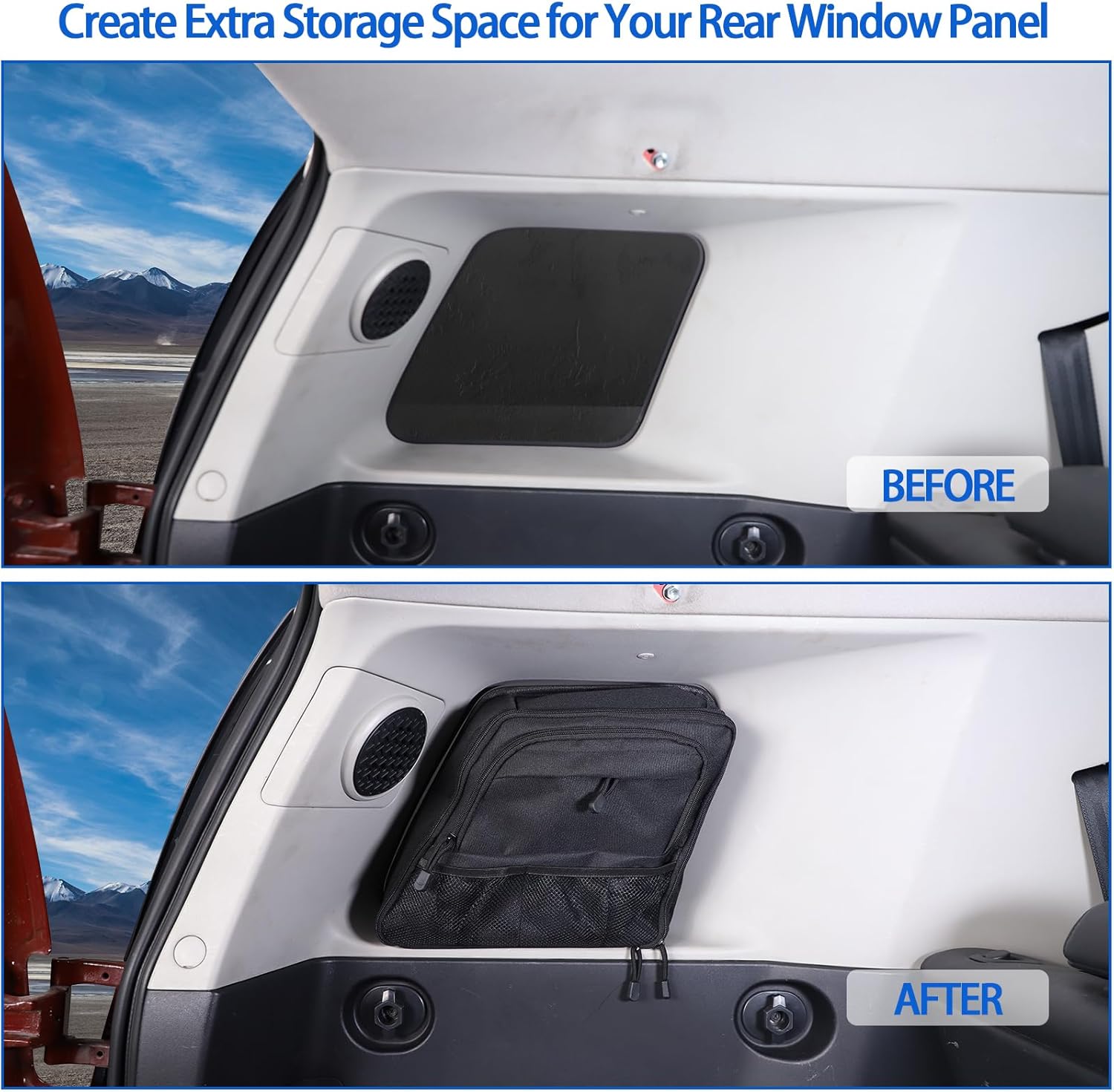 Rear Trunk Storage Organizer Box Compatible with Toyot@ FJ Cruiser 2007-2021, Rear Left Window Storage Organizer Bag, Interior Storage Accessories (Trunk, Left Side)