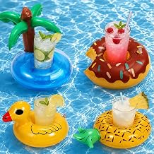 Getränkehalter Pool Palme Ente 4 Stück, Schwimmender Getränkehalter Whirlpool Zubehör, Mini Aufblasen Luftmatratze Untersetzer, Pool Tablett Flaschenhalter für Sommer-Sandstrandpartys, Hawaii-Partys
