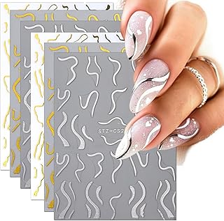 TailaiMei 6 Sheets Golden Line Nail Stickers, 3D Design Self-Adhesive Nail Art Decals for DIY Nail Decorations (502)