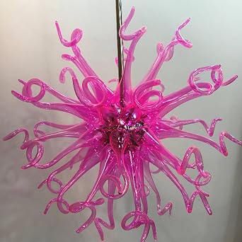 Art Deco Chandelier with Pink Pepper-Shaped Shade Hand Blown Glass Chandeliers Hanging Pendant Light Fixture for Bedroom Dining Table Girl Room Kitchen