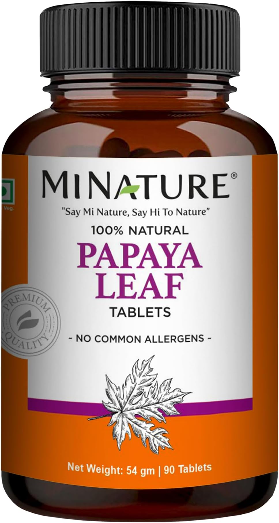 Papaya Leaf Tablets by mi Nature| 90 Tablets, 1000 mg| Vegan| Papaya Leaf|