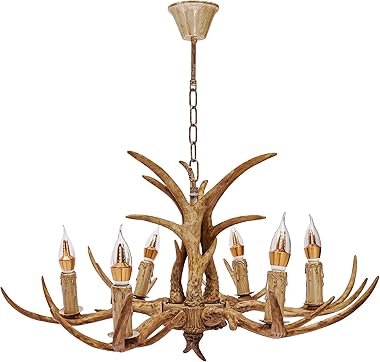 Geweih Kronleuchter Deckenleuchten, Harz Hirschgeweih Dropping Rod Lampen Vintage Geweih LED Kronleuchter Lichter, 6 Licht Ge