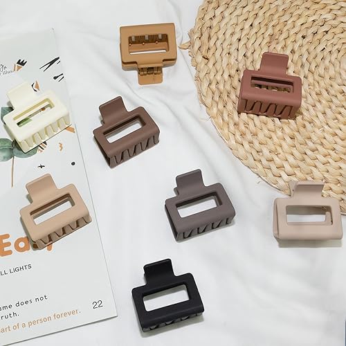 Miniatura 7 de Cobinaan Pinzas para el cabello rectangulares mate medianas para mujeres y niñas, 2 x 1 x 1.8 pulgadas, 8 piezas de colores cálidos, pinzas