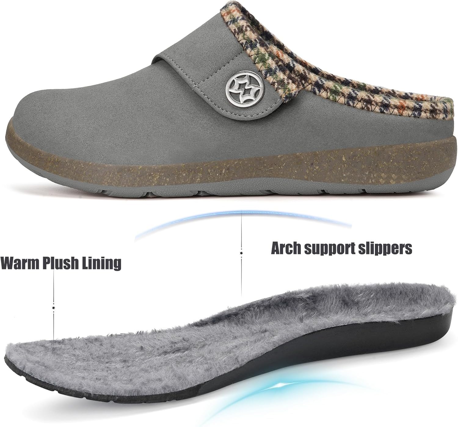 Eagsouni Women's Men's Wide Width Slippers Suede Fuzzy Slippers Winter Warm Fur Lined Slip on House Shoes Outdoor with Removable Cushion Footbed - Image 2