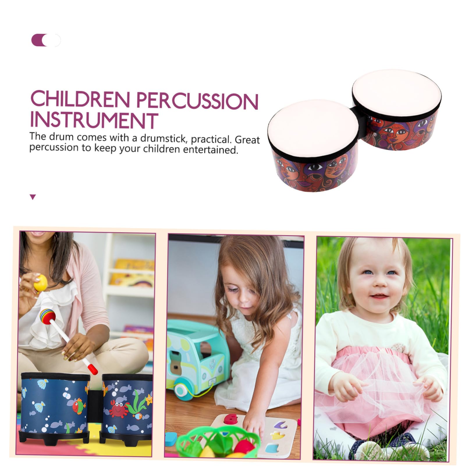 Tamburo a Percussione Giocattolo 7 e 8 Pollici in Legno per Ragazzo Ragazza | Bacchette, per Uso Indoor e Outdoor, Ritmo Evidente, Facile da Trasportare