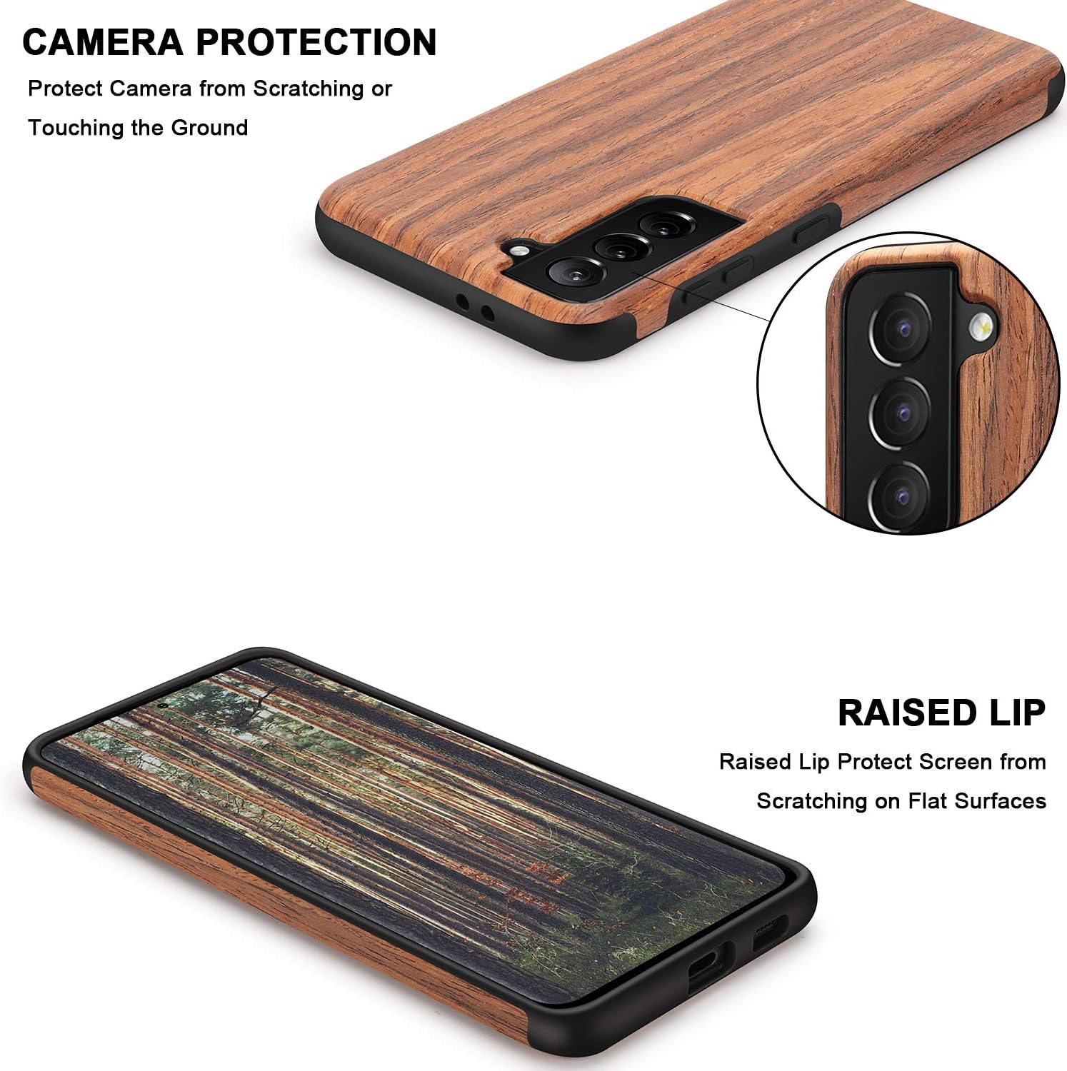 TENDLIN Designed for Samsung Galaxy S21 Case, Wood Grain Design TPU Hybrid Case Compatible with Galaxy S21 5G (Red Sandalwood)
