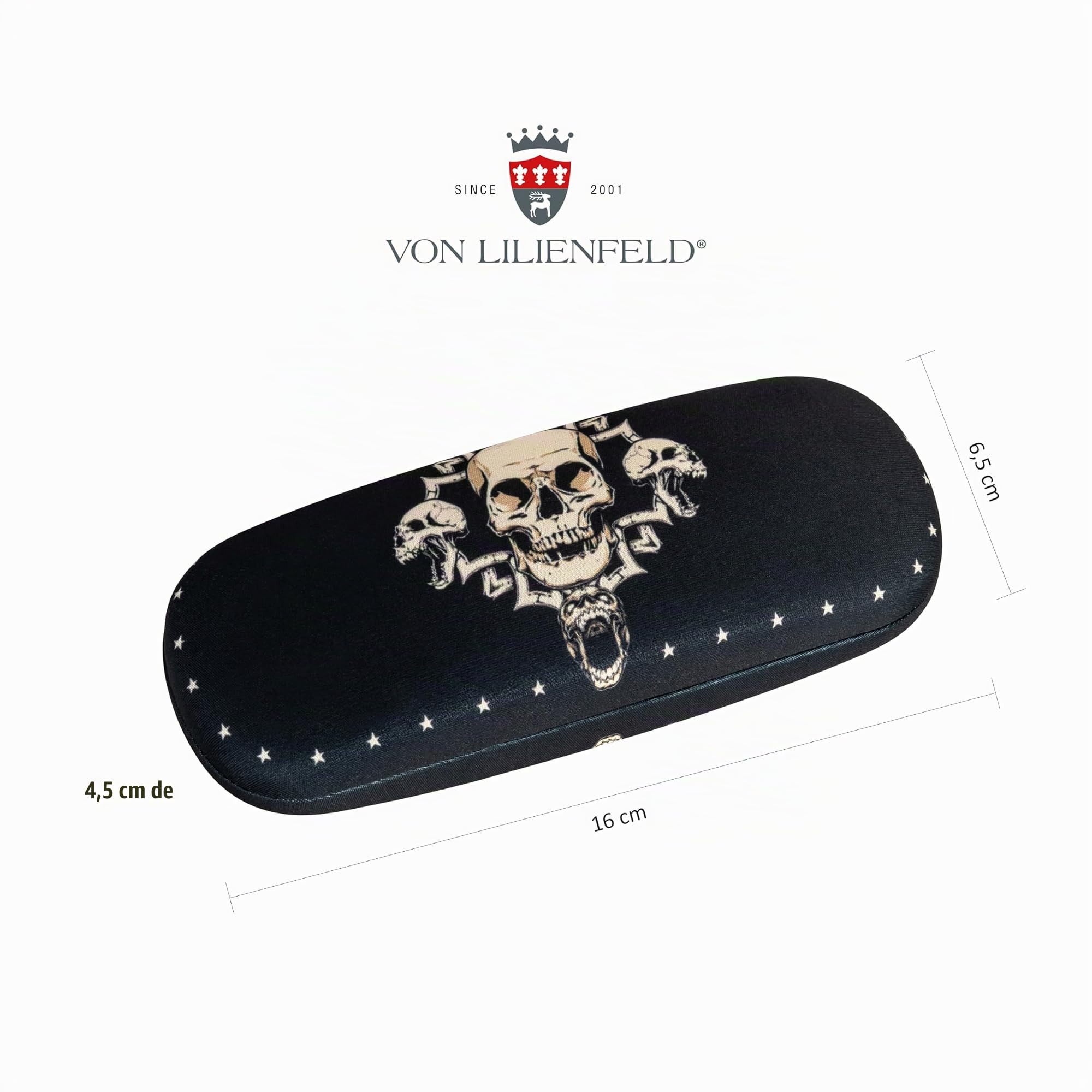 VON LILIENFELD Étui Lunettes Skull crânes Boîte Robuste Étui Lunettes de Soleil Chiffon de Nettoyage