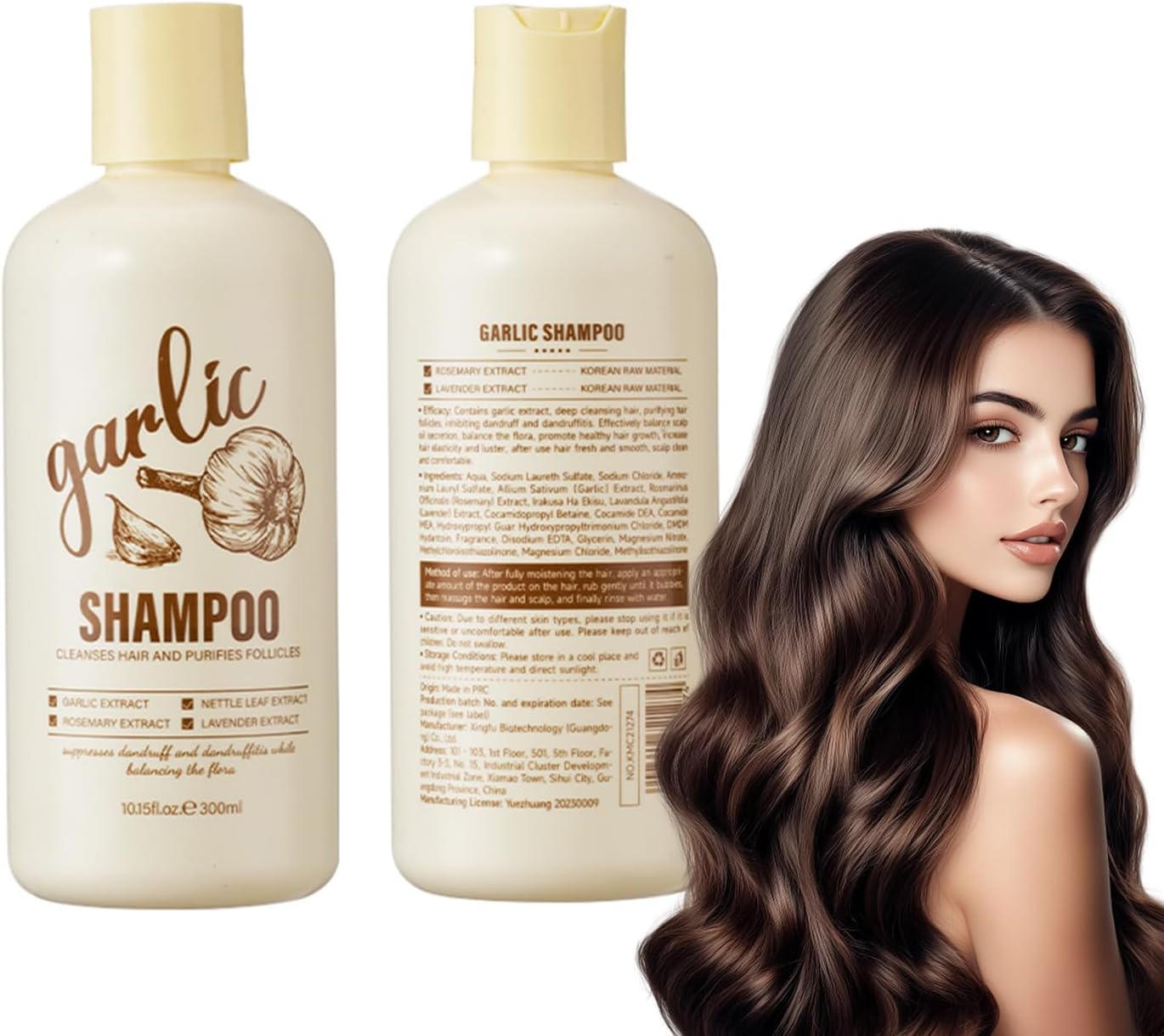Knoflookshampoo, 300 ml, anti-haaruitvalshampoo voor vrouwen en mannen, versterkt en voedt beschadigd haar, bevordert een gezonde haargroei