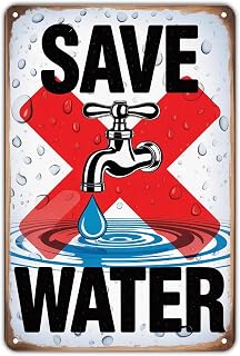 Save Water Tin Sign Vintage Water Conservation Metal Sign Print Aesthetic for Garden Yard Bar Porch Home Bedroom Kitchen Wall Art Decor Gift 8 x 12 inch
