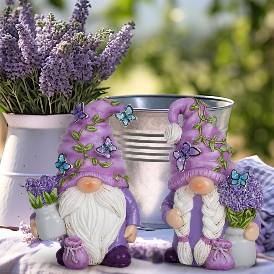 Hodao 2PCS Lavender Dream Gnome Set - Purple Fragrance Wonderland Journey Spring Swedish Tomte Elf Dwarf Figurines Summer Gnome Indoor Home Decor Gift (Lavender) - Image 3
