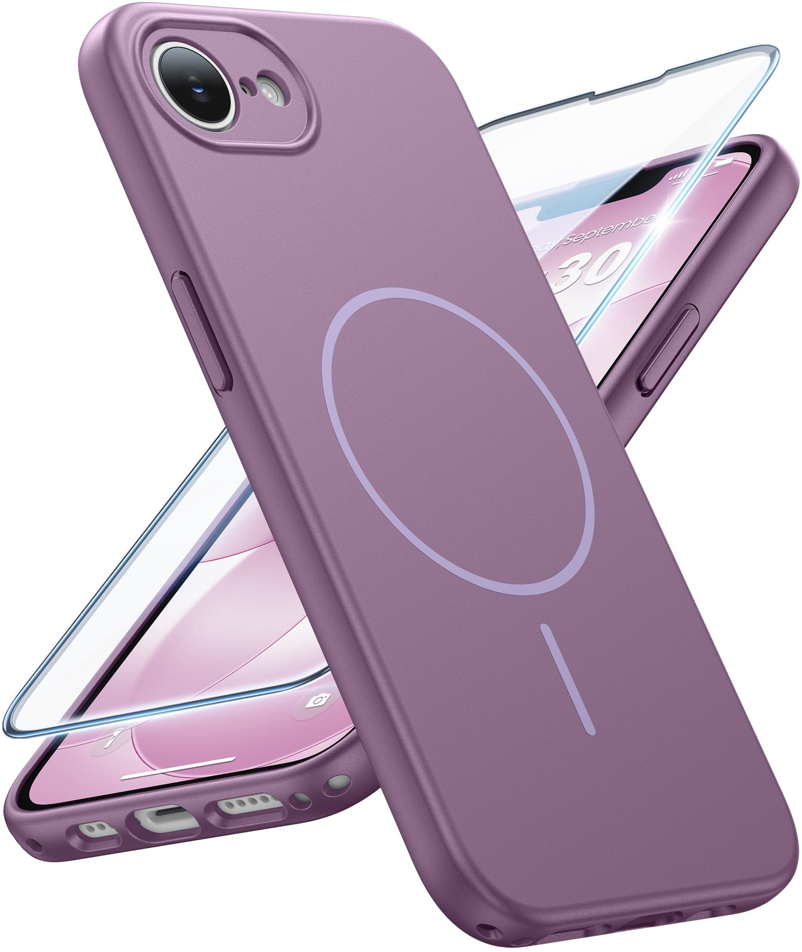 Photo 1 of FNTCASE for iPhone 17e & iPhone 16e Case: [Compatible with Magsafe] Solid Matte Magnetic Phone Cover with [Full Camera Protection] [Screen Protector] Military Grade Shockproof Protective, Lavender