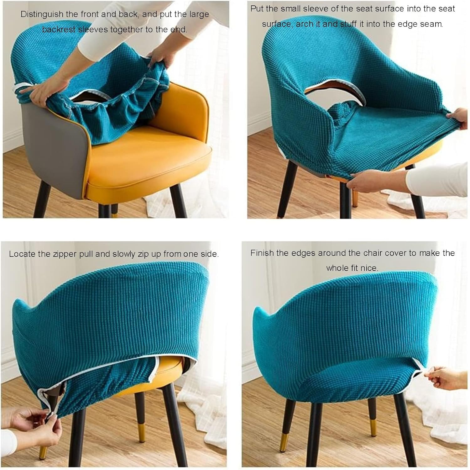 Dining Room Chair Covers with Arms Back Set of 4/6/2/1 Stretch Office Chair Covers Moderne Curved Dining Chair Protector Covers, for Bar Party Armchair,Dark Gray,4pcs