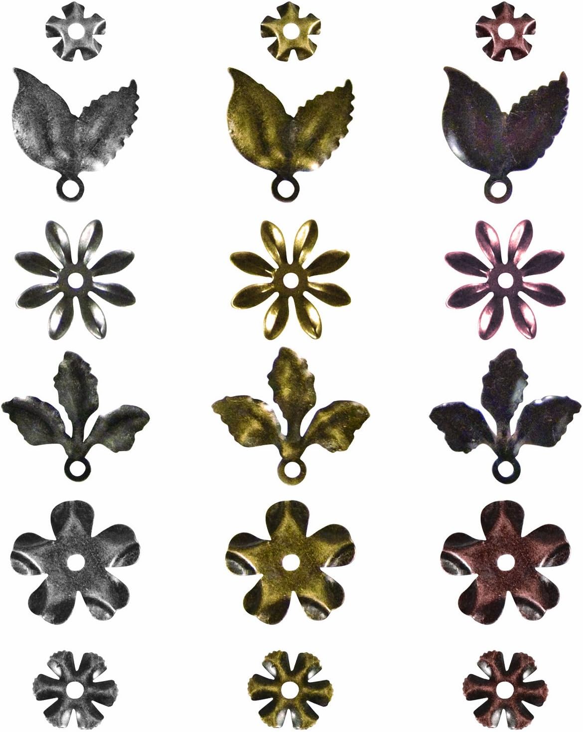 Metal Foliage with Fasteners by Tim Holtz Idea-ology, 18 per Pack, Various Sizes, Antique Finishes, TH92788