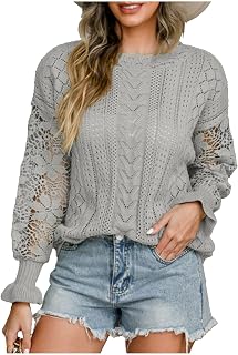 Womens Long Sleeve for Women High Neck Sweater Floral Graphic Crochet Knit Basic Winter Fall 2023