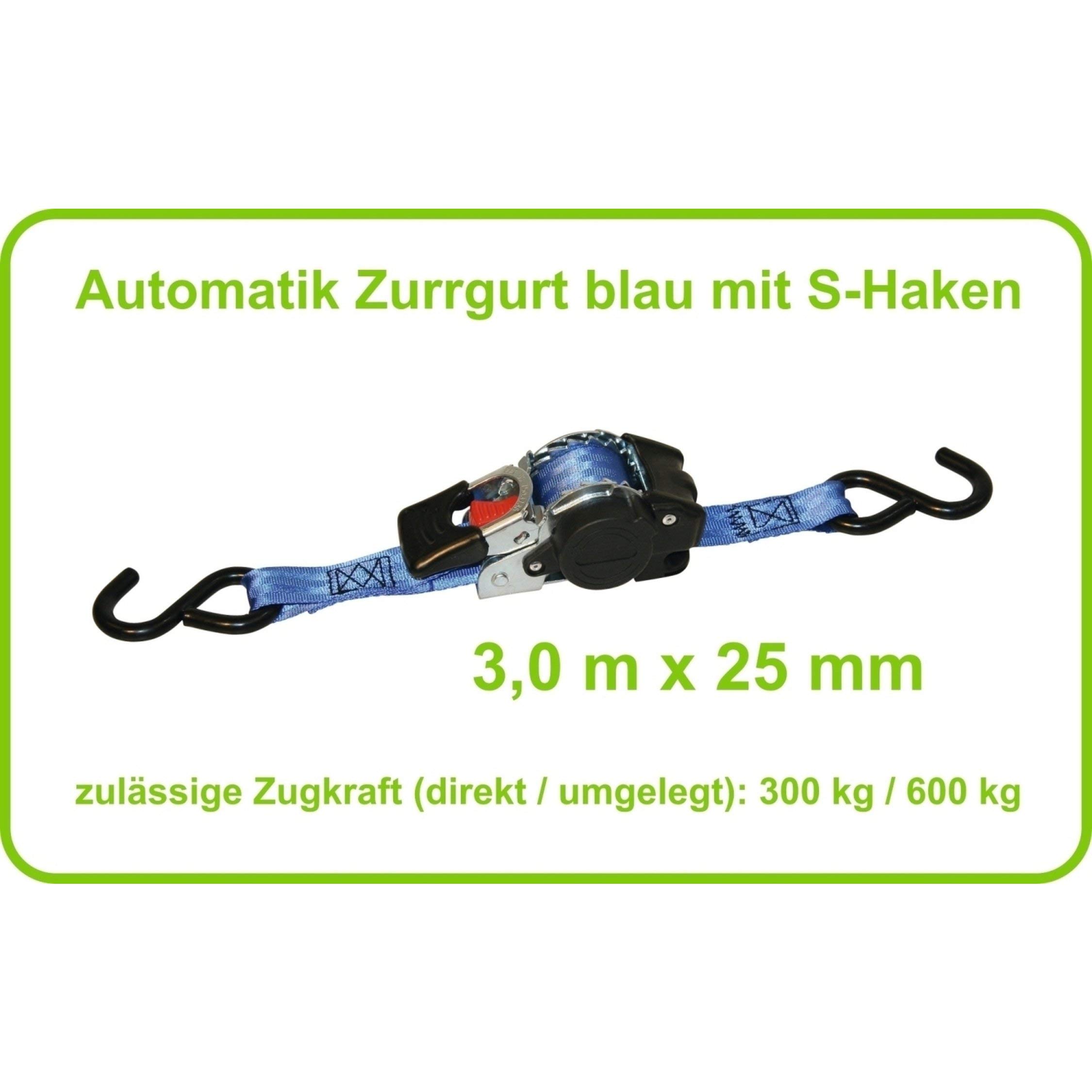Kerbl 37181 automatyczny pas mocujący 25 mm/3 m, siła ciągnąca 300/600 kg, hak S