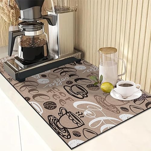 Miniatura 5 de Tapete de café para encimeras, bonito tapete creativo de secado de platos de café marrón, 2 piezas para accesorios de cocina, cafeteracafetera,