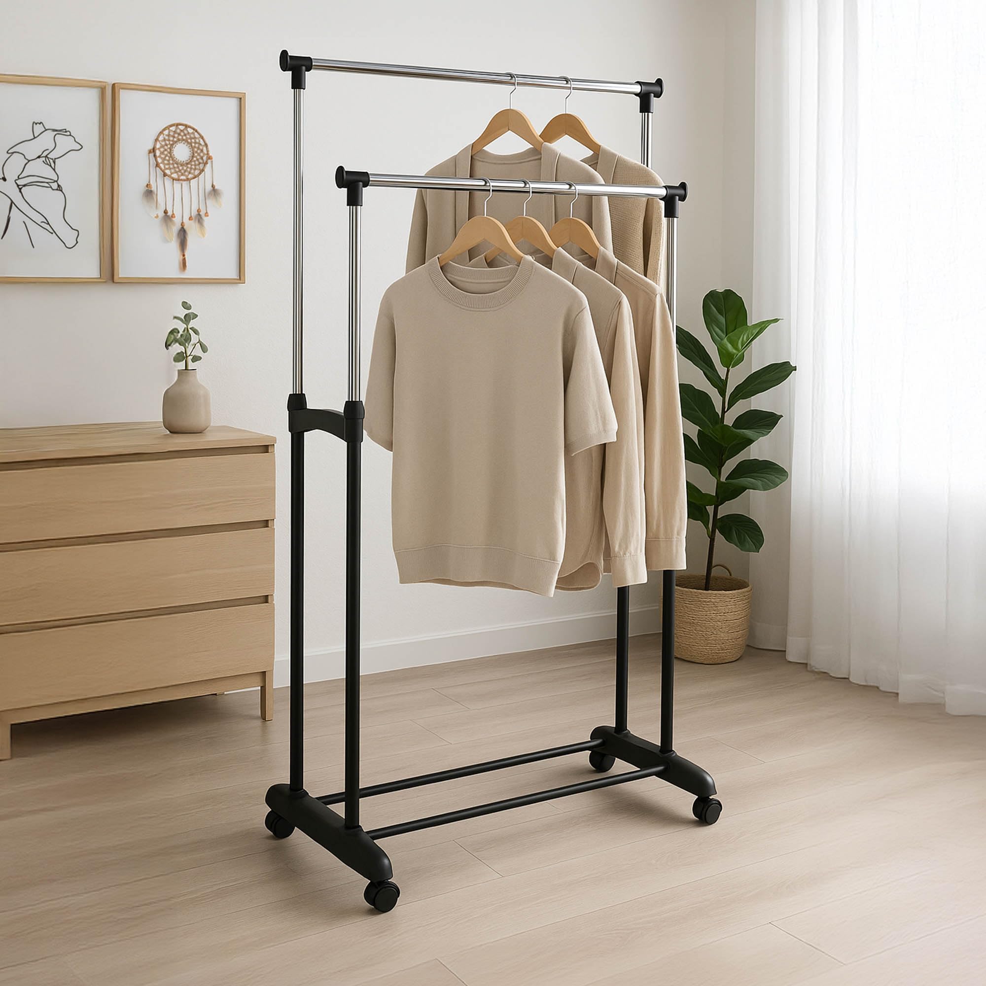 Home Vida Double Garment Rack Adjustable Clothes Rail, Silver
