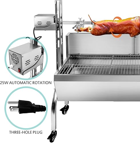 Miniatura 6 de Parrilla eléctrica para asador de 48.6 pulgadas, soporte para asador de cordero de cerdo, capacidad de 176 libras, altura ajustable, kit de parrilla