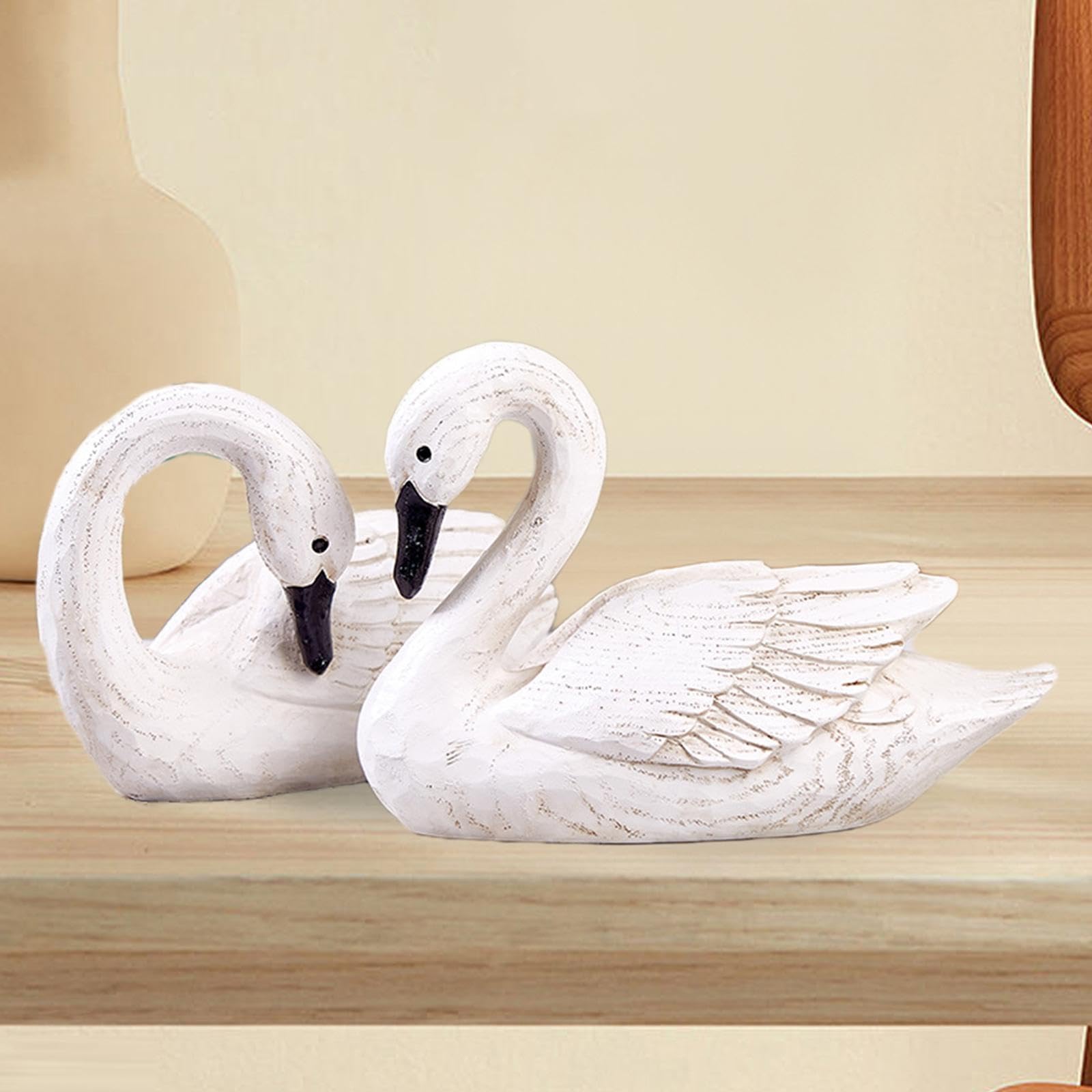 Lot de 2 Sculptures En Résine Représentant Un Couple de Cygnes, Presse-papiers de Bureau, Statues D'oiseaux pour Noël Ou Style Champêtre, b