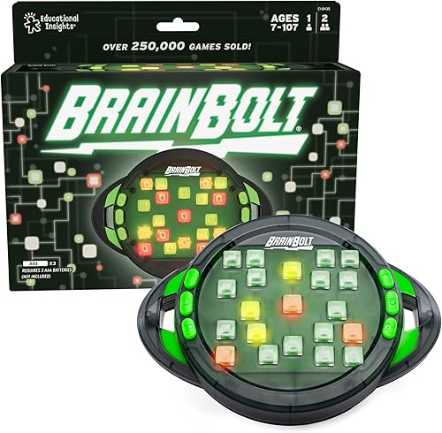 Educational Insights BrainBolt - Juego de memoria de mano con luz y sonido, juegos electrónicos de cerebro, teasers cerebrales para un solo jugador