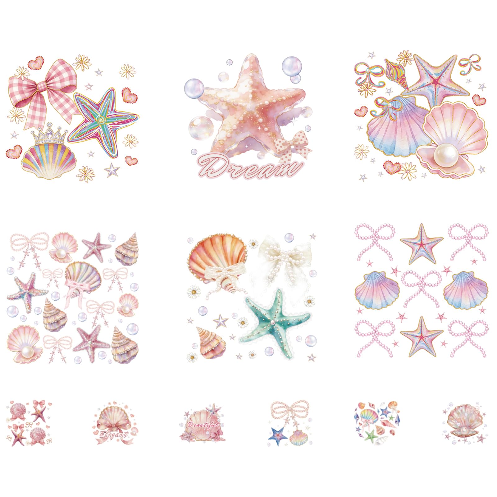 SUPERDANT 12PCS Shell Iron On Transfer Paper Starfish Heat Transfer Sticker Shell Hot Press Patch Decals Applique DIY Decoration for Clothes T-Shirts Cushion and Canvas Bags