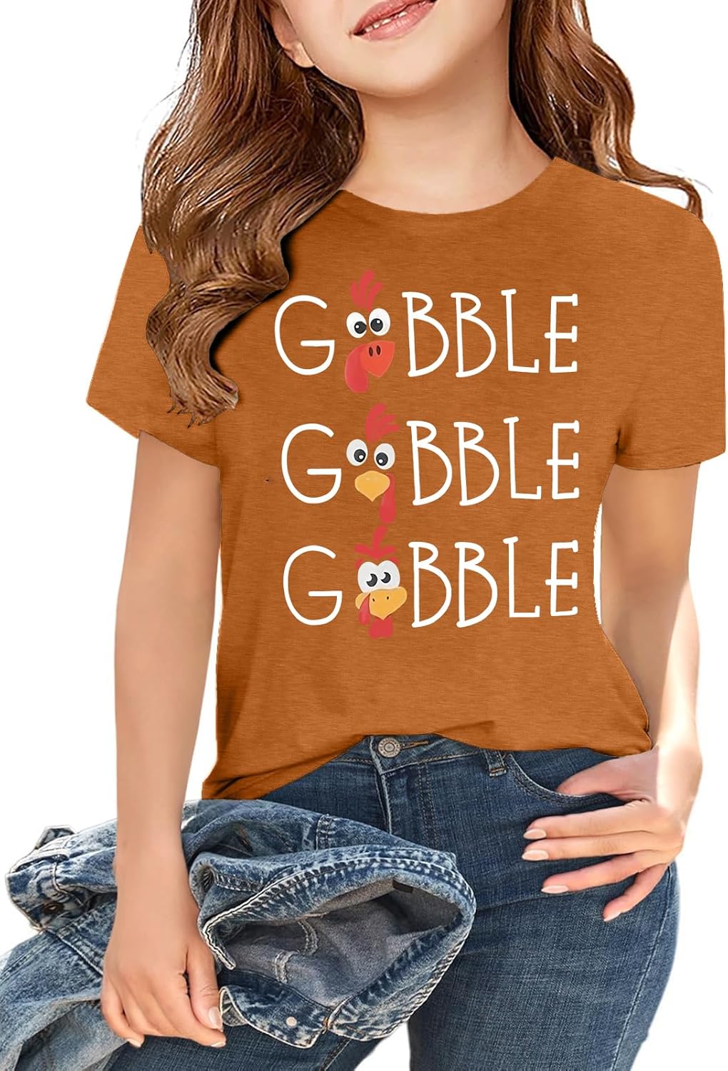 Thanksgiving Shirt Kids Girls Boys Cute Gobble Shirts Thankful Turkey Printed Short Sleeve Tee Tops 4-12 Years