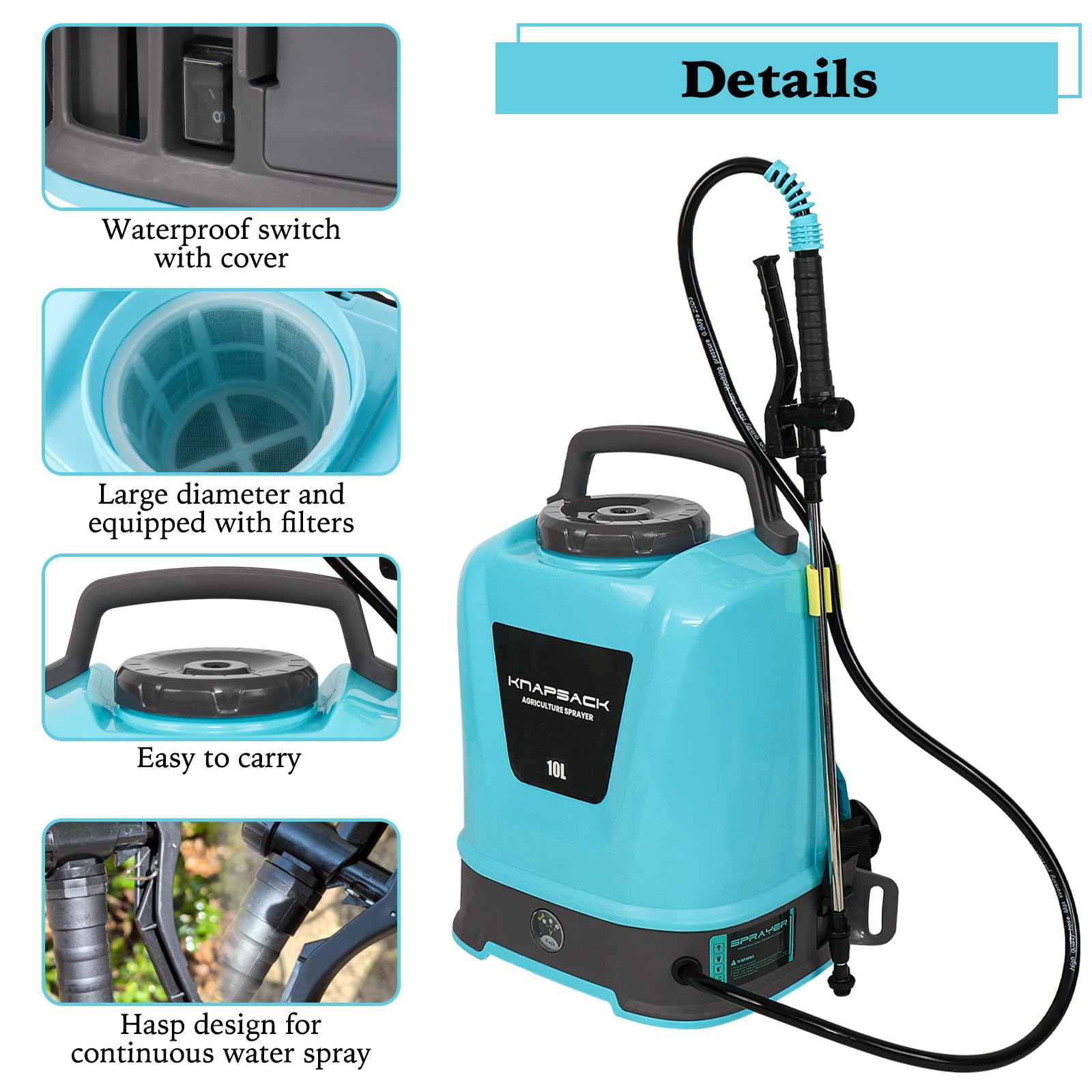 Pulverisateur Electrique 10L Pulverisateur à Dos avec Batterie 12V pour Jardin, Potager, Vignes et Agriculture Portable
