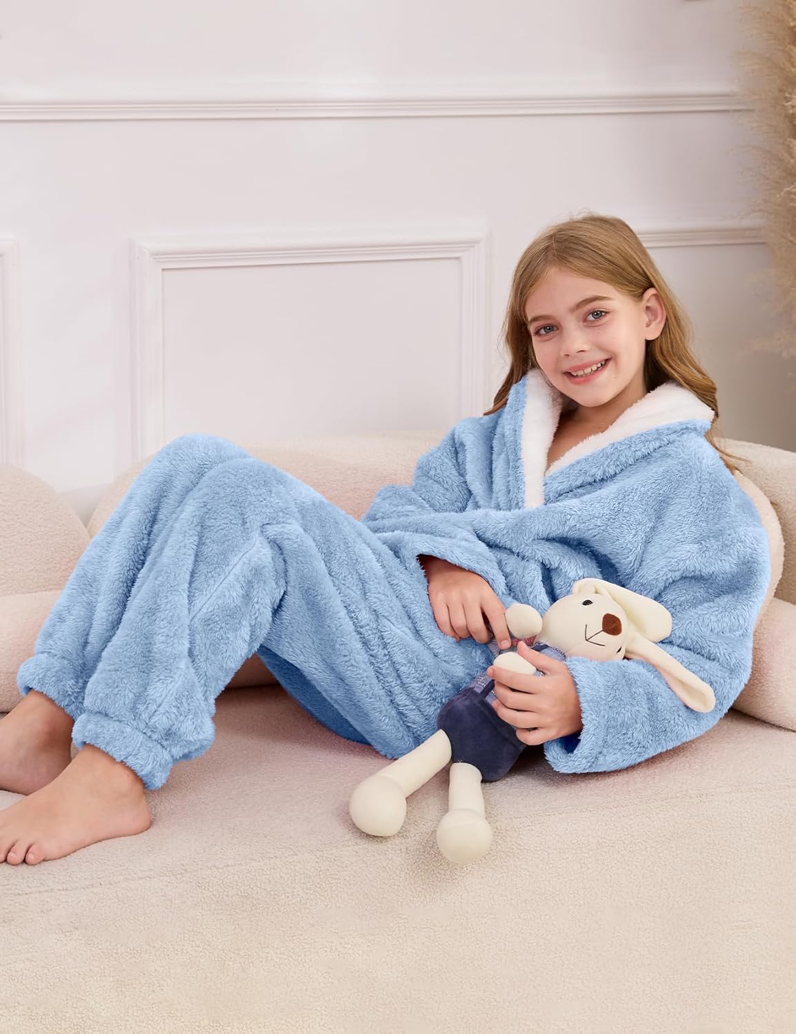 Girls Fuzzy Fleece Pants Set Winter Fluffy 2 Piece Outfits Flannel Pullover Sweatshirt Sets Sweatsuit 5-14 Years - Image 6