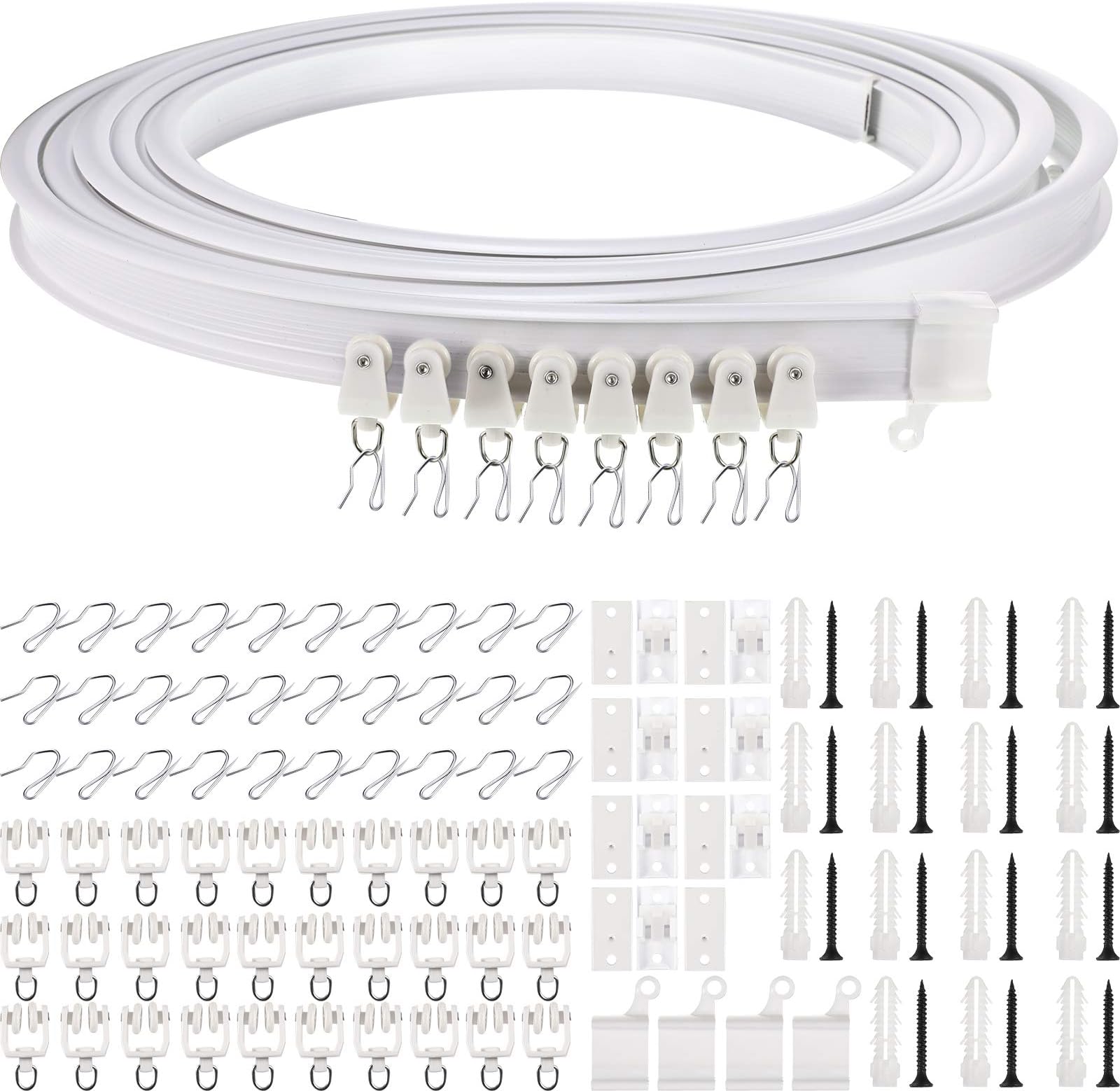 Jetec Curtain Tracks Ceiling Flexible Curtain Track Bendable Rail Curved Wall Mounted for Living Room Bedroom Divider Rod RV(5 Meter/ 16.4 Feet,White)