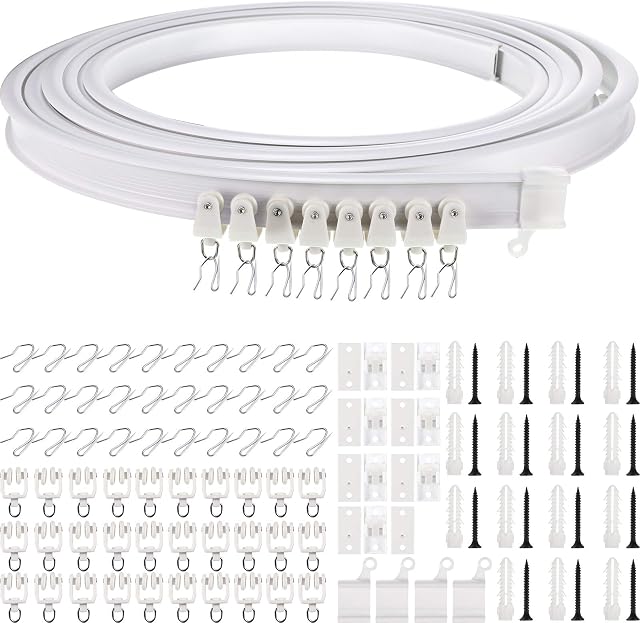 5 Meters Bendable Ceiling Curved Curtain Track Flexible Ceiling Curtain Mount Soft Windows Curved Track for Curtain Rail with Track Curtain System Bed Curtains Room Divider, Ceiling Track