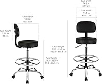 Vista 2 de Yaxa Basics Taburete de bar de spa ajustable multiusos con reposapiés resistente, cojín de soporte para la espalda, giratorio de 360° y ruedas