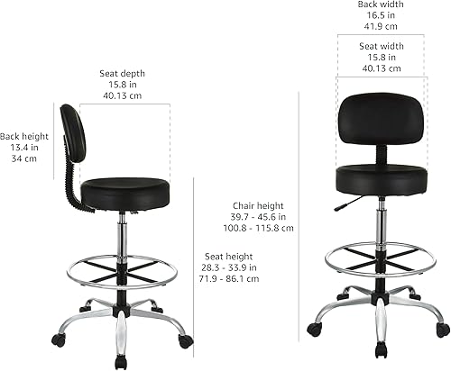 Miniatura 2 de AmazonBasics Taburete de bar de spa ajustable multiusos con reposapiés y ruedas, color negro