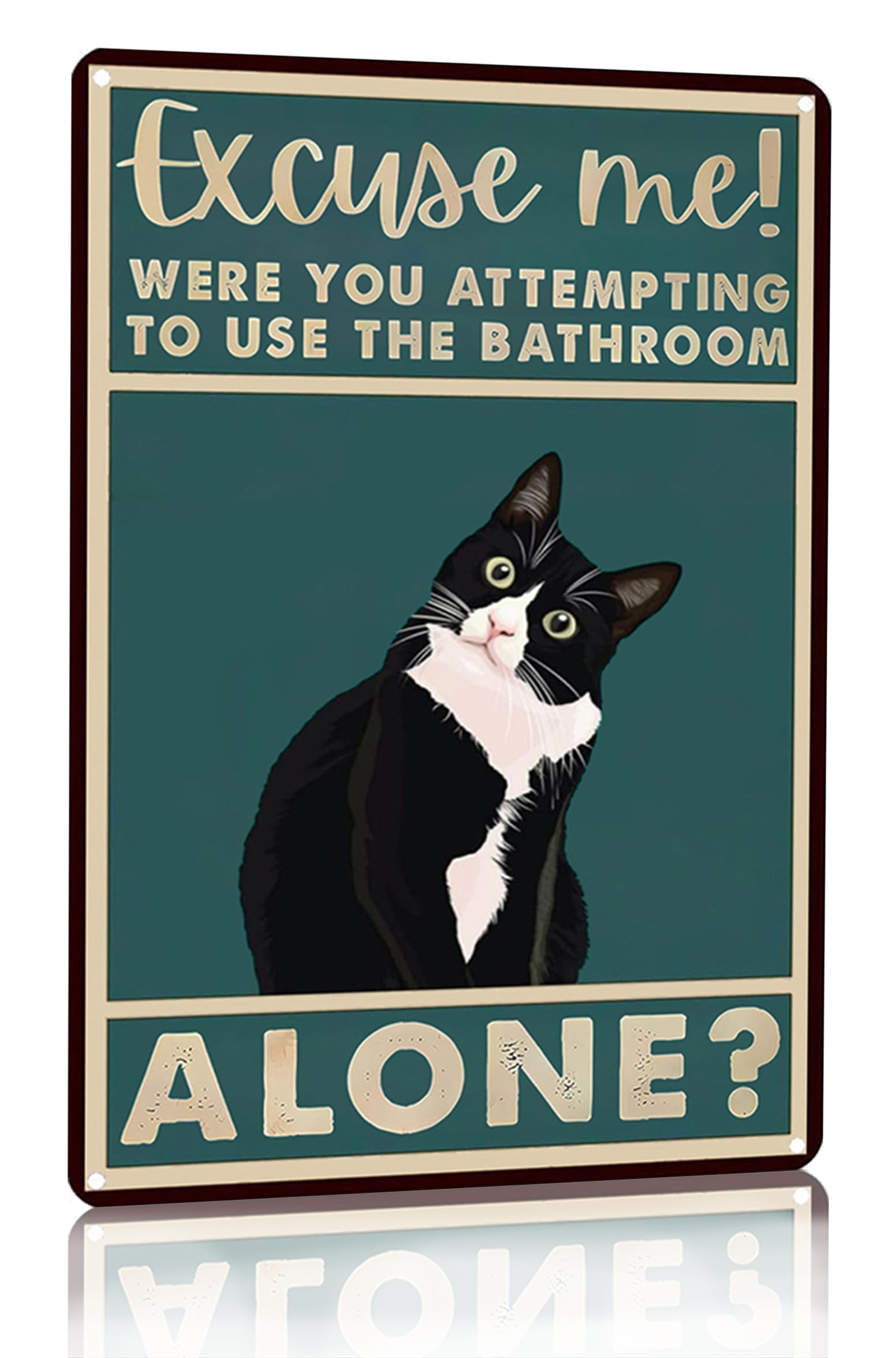 Were You Attempt Bathroom Alone Cat Tin Sign, 8x12 Inch
