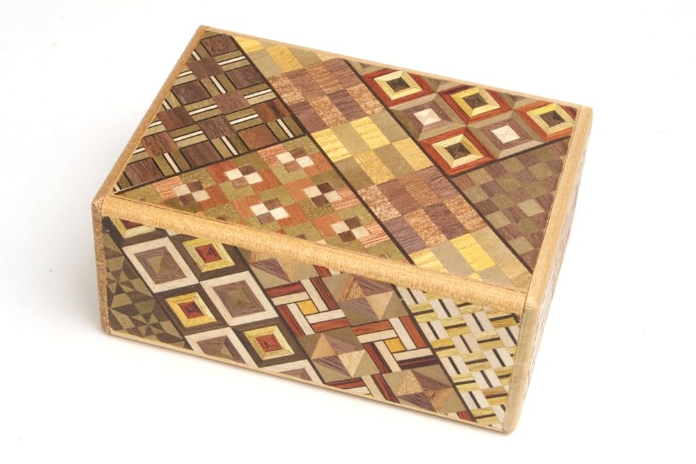 箱根寄木細工 収納箱 内箱付き 収納 「秘密箱 10回 引き出し付 赤市松 6寸」 箱根寄木細工 木工