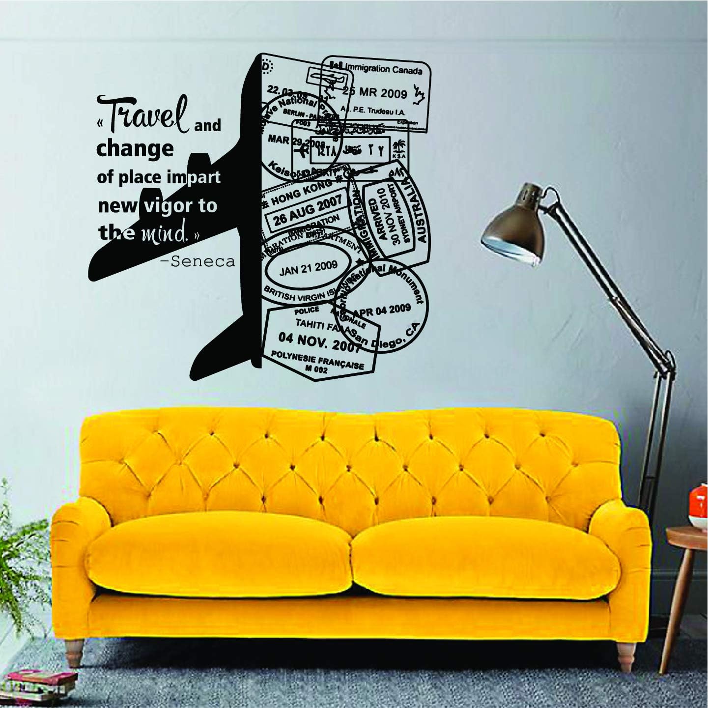 World Travel Map Border Сontrol Stamp Vinyl Wall Decals Nursery Travel Inspired Home Decor Decal - Large Travel Deсal for Wall Bedroom Nursery Boys Girls Post Stamp Motivational Decor 22x53 38x91