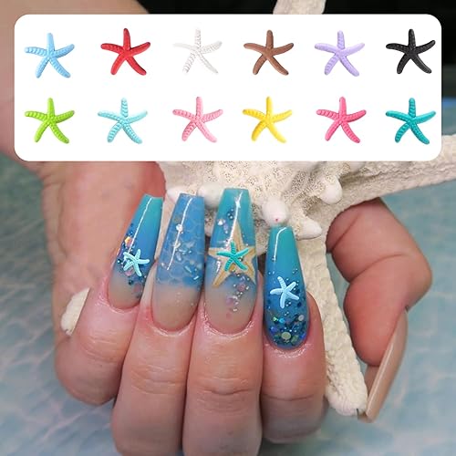 Miniatura 6 de Abalorios de uñas de estrella de mar de playa de verano, tachuelas de uñas, aleación multicolor, estrellas de mar, calcomanías de metal para arte de