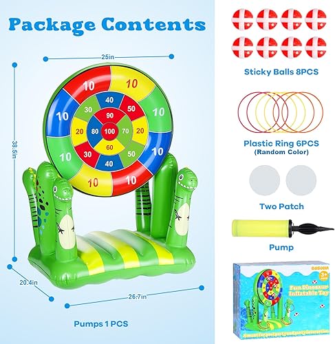 Miniatura 2 de BUSOHA Juguetes flotantes de dinosaurio para piscina, 2 en 1, tabla de dardos inflable, aro de lanzamiento, juego de natación familiar, juego de