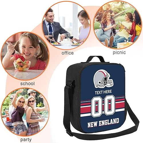 Miniatura 5 de Bolsa de almuerzo personalizada de Nueva Inglaterra, regalos para hombres, mujeres, fanáticos, con nombre y número personalizados, correas de hombro