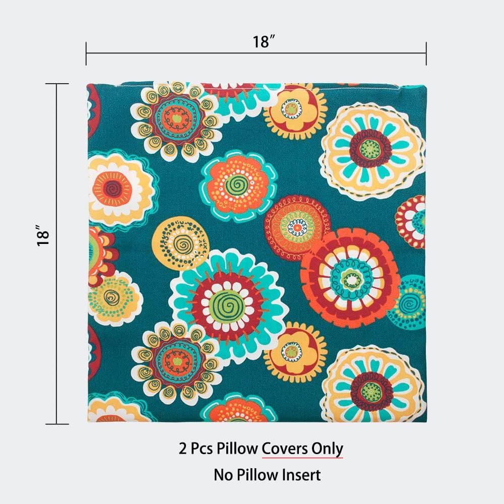 Magpie Fabrics Pack of 2 Outdoor Waterproof Throw Pillow Covers 18 x 18 Inch, Christmas Decorative Cushion Sham Pillowcase Shell for Garden Patio Tent Balcony Couch Sofa(Floral Green) - Image 2