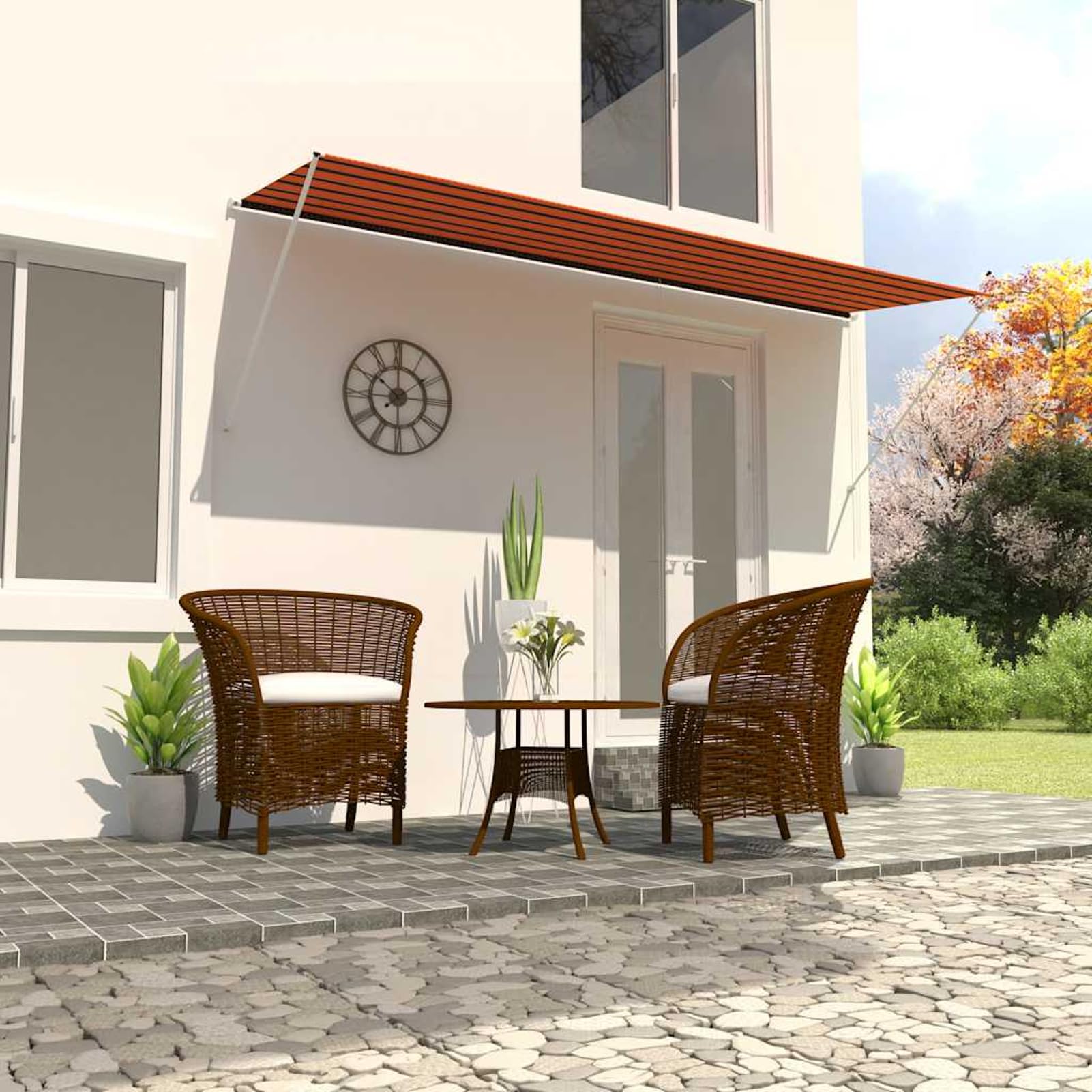 Wysuwana markiza balkonowa, bez wiercenia, z korbą ręczną, aluminiowa markiza odporna na promieniowanie UV, z regulacją wysokości i wodą, 400 x 150 cm, pomarańczowa i brązowa, ochrona przed