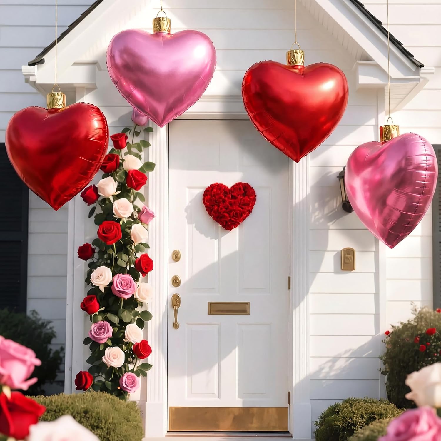 Jetec 4 Pcs 17" Valentine's Day Inflatable Ornament with Glitter Cloth Cover, Large PVC Heart Blow up Ornaments Blow Ball for Yard Outdoor Lawn Porch Decorations (Heart,Red,Pink)