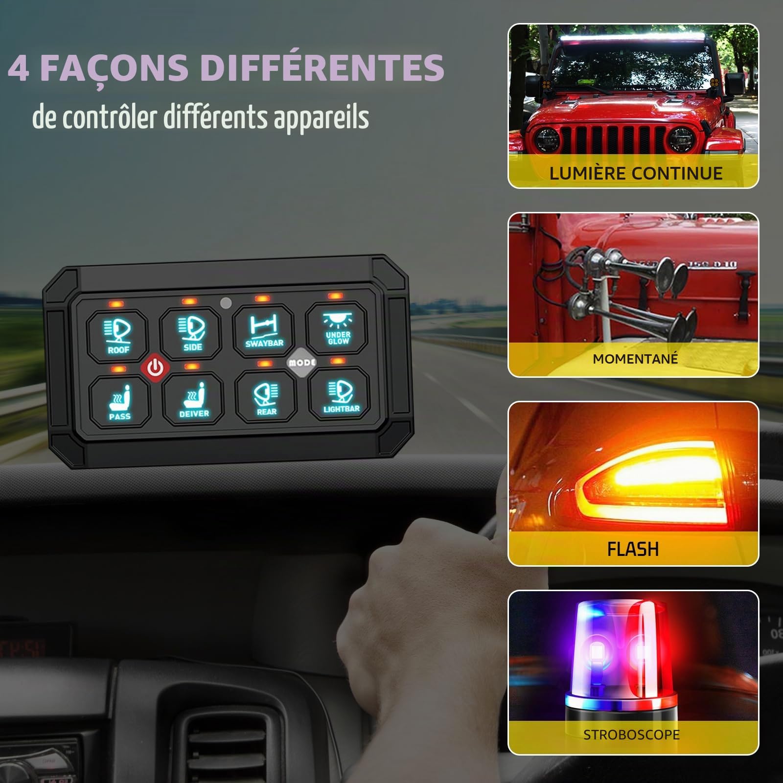 Panneau d'interrupteur 8 vitesses 12 V/24 V | Système de relais de contrôle de circuit universel, Kit de commutation intelligent, Intensité variable, Panneau tactile LED