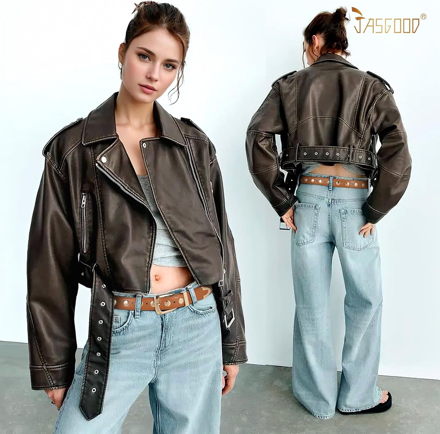 JASGOOD Women Leather Belt Fashion Studded Belt Ladies Punk Belt Vintage Leather Belt for Jeans Dress - Image 3